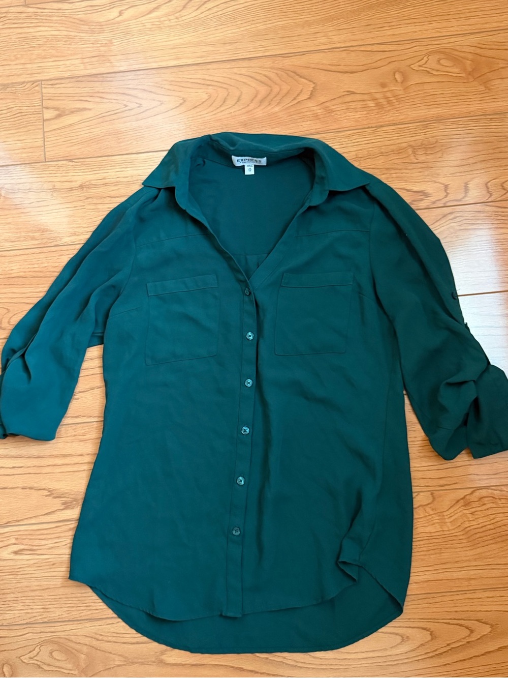Express Women's Deep Green Button-Up Blouse